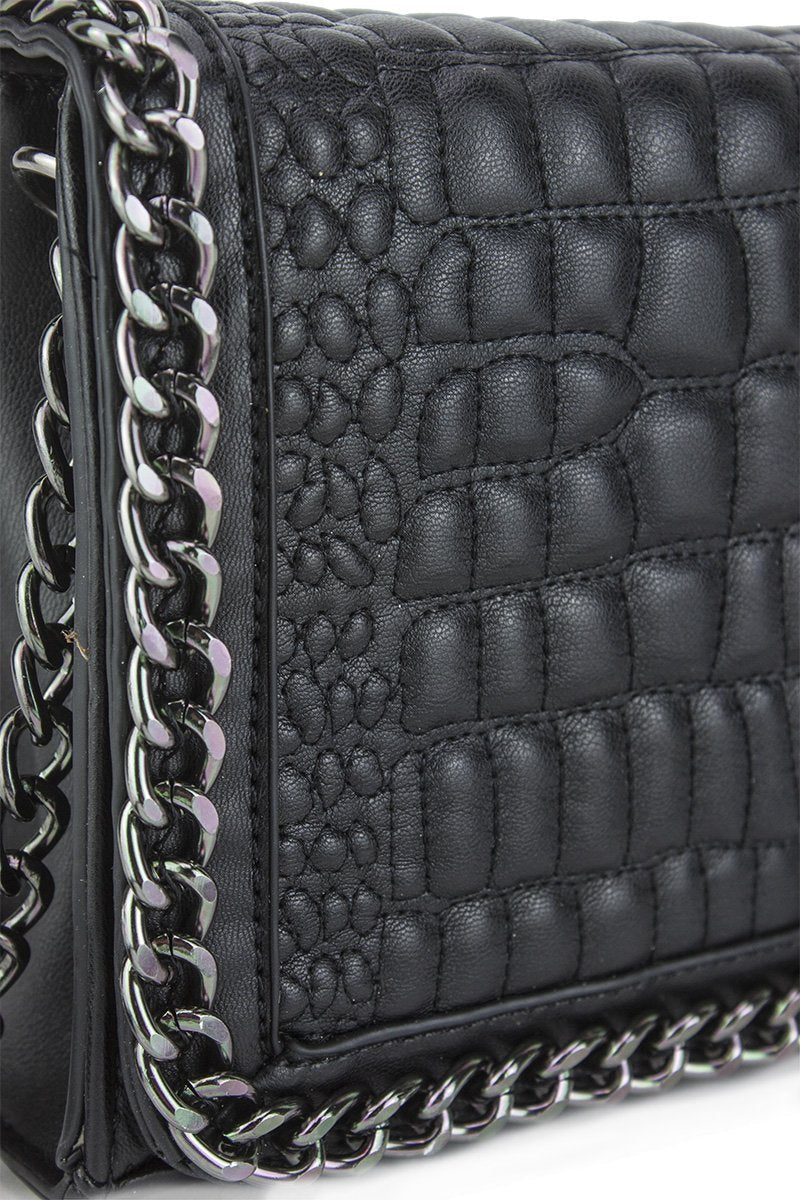 Kylie Black Faux Leather Crocodile Chain Bag