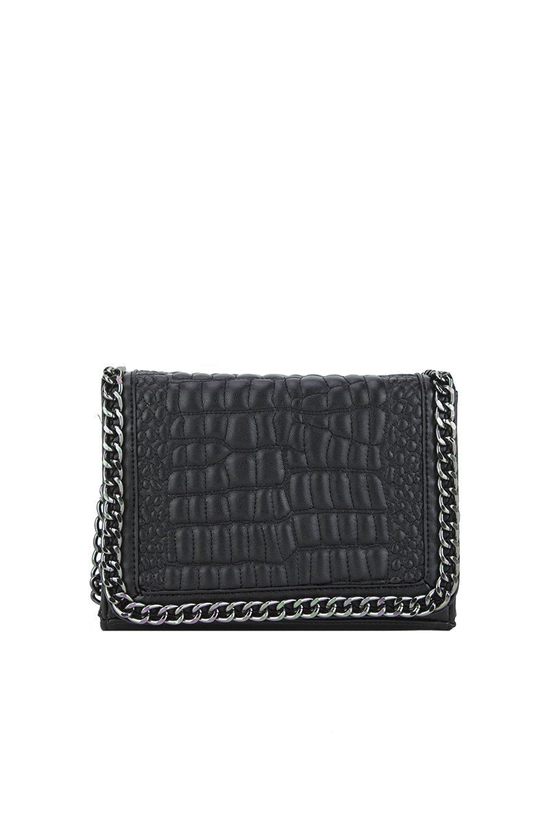 Kylie Black Faux Leather Crocodile Chain Bag