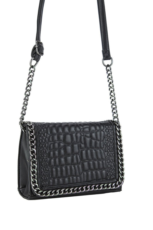 Kylie Black Faux Leather Crocodile Chain Bag