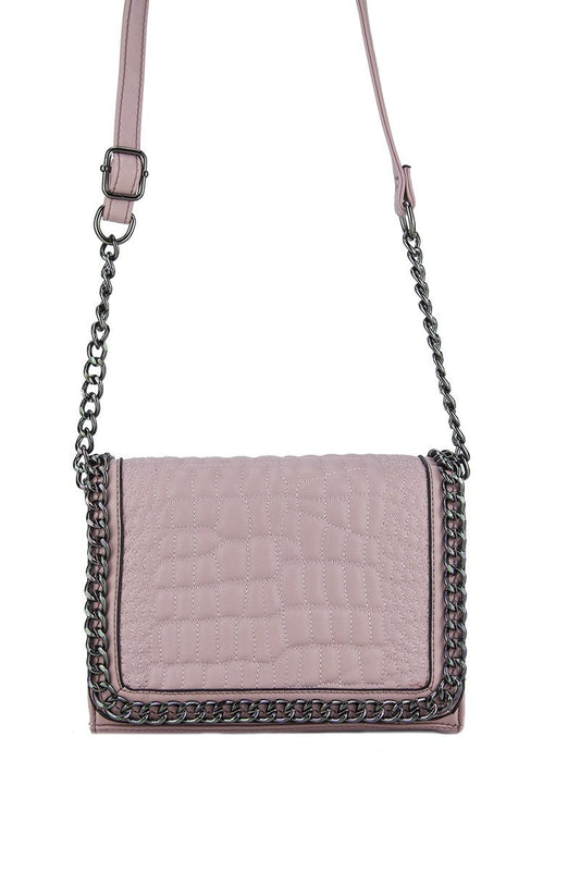 Kylie Pink Faux Leather Crocodile Chain Bag