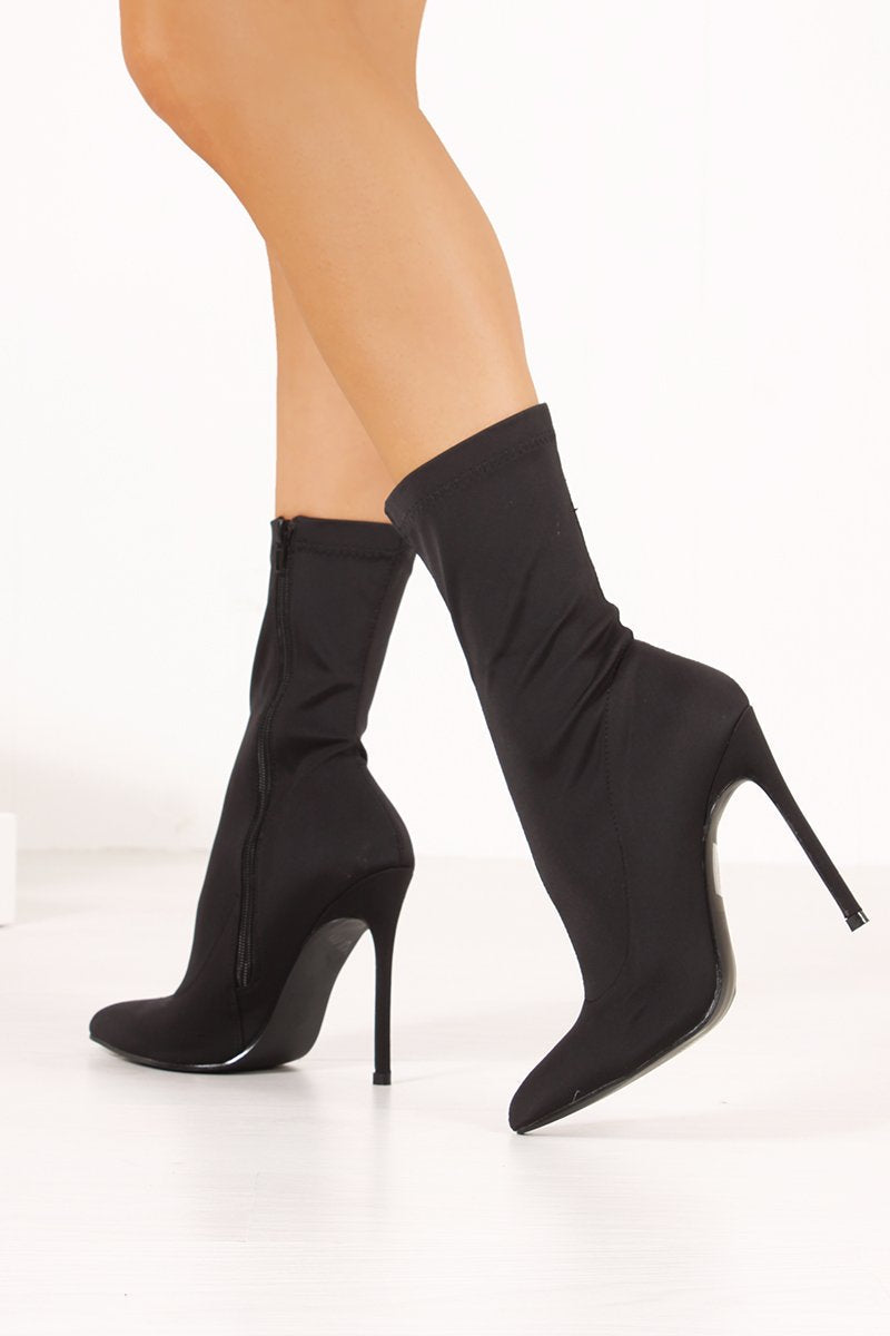 Lacey Black Lycra Stiletto Sock Boots