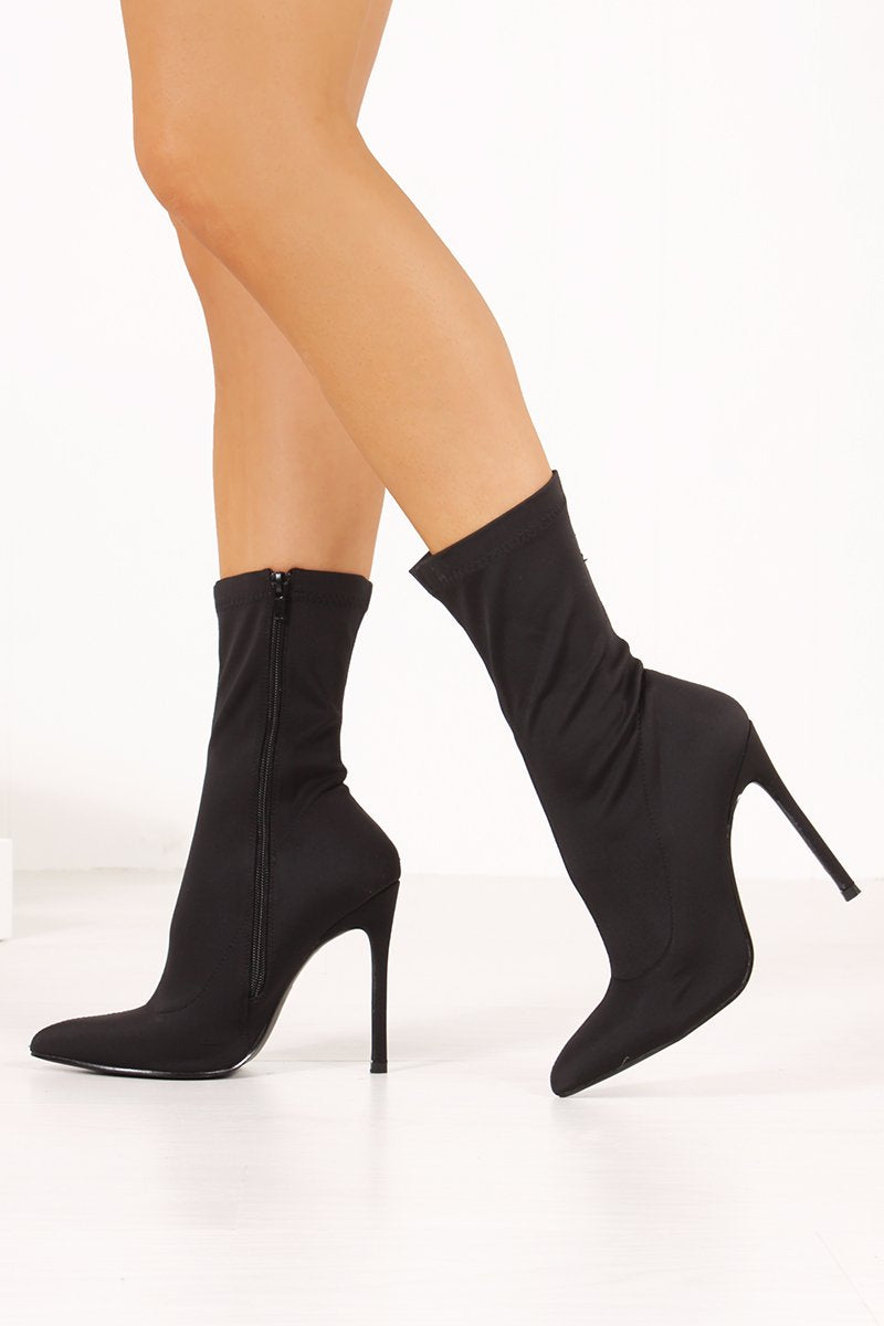 Lacey Black Lycra Stiletto Sock Boots