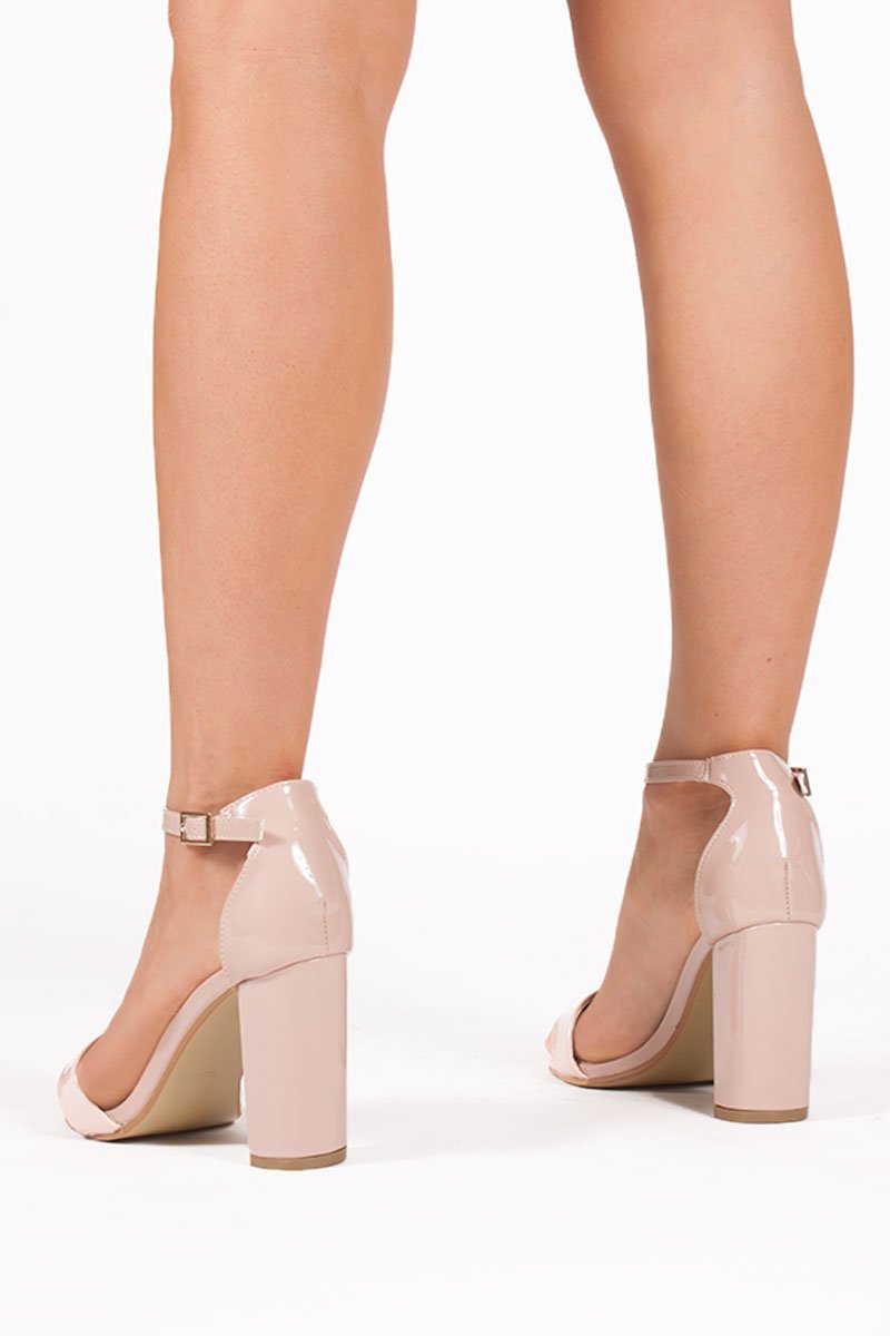 Layla Nude Ankle Strap Chunky Heels