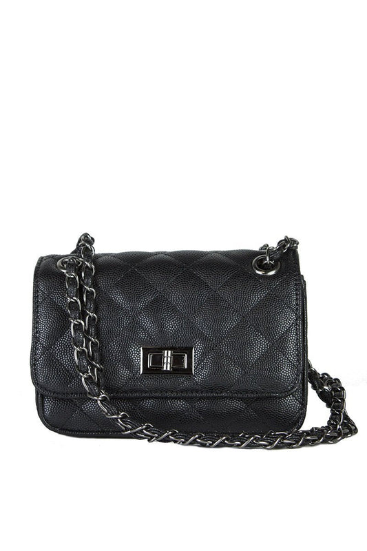 Leah Black Quilted Bag With Chain Detail