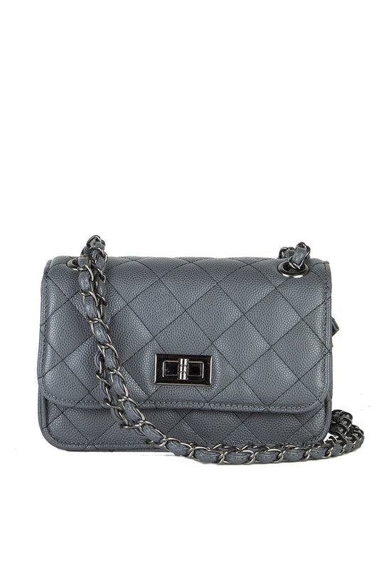 Leah Dark Grey Quilted Bag With Chain Detail
