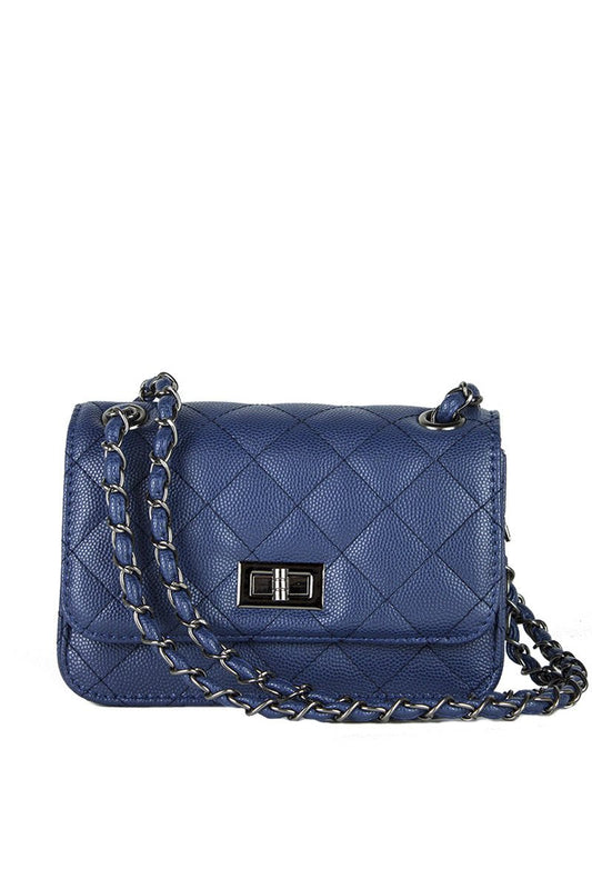 Leah Navy Quilted Bag With Chain Detail