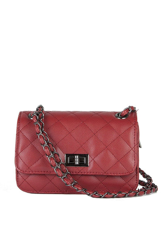 Leah Red Quilted Bag With Chain Detail