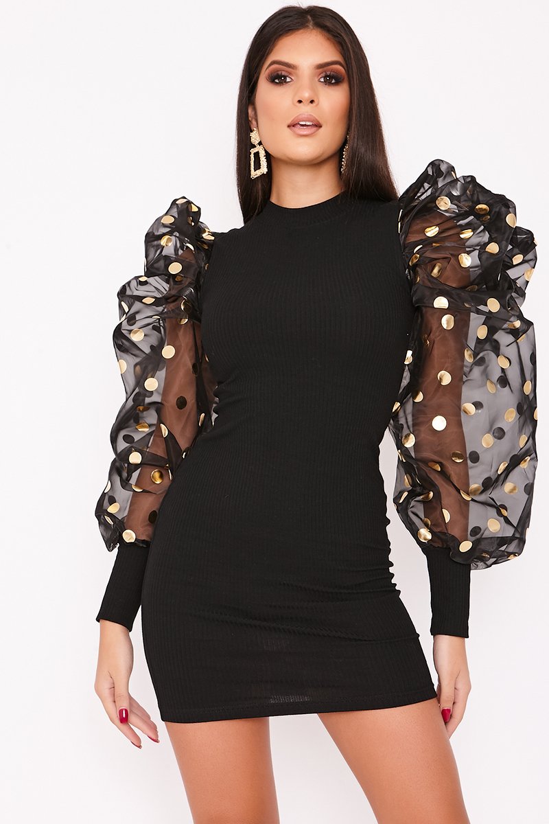 Leanna Black Polka Dot Extreme Puff Sleeve Dress