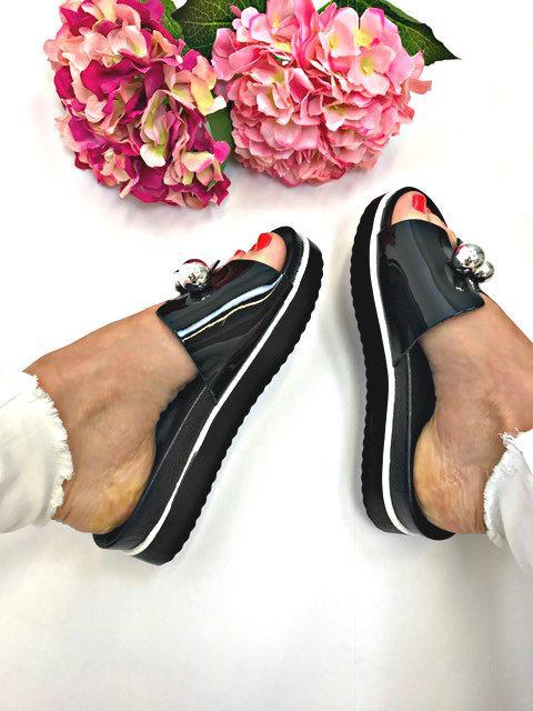 Lexi Black Metallic Sliders