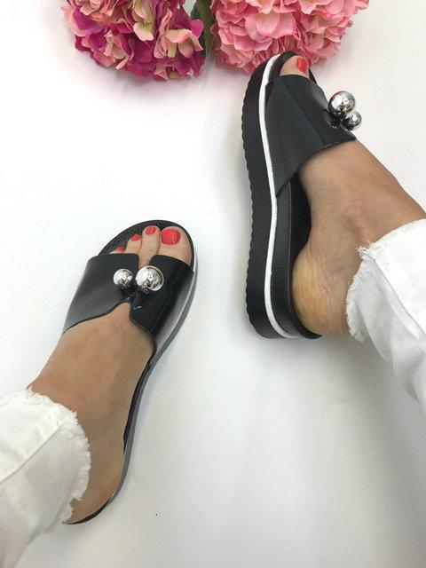 Lexi Black Metallic Sliders