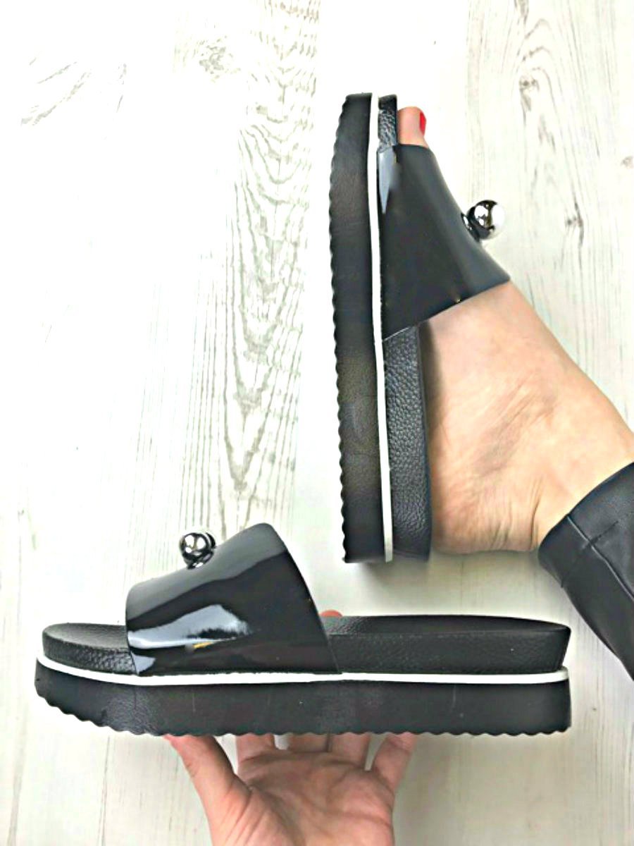 Lexi Black Metallic Sliders