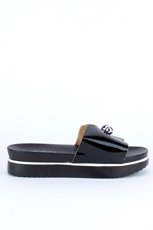 Lexi Black Metallic Sliders