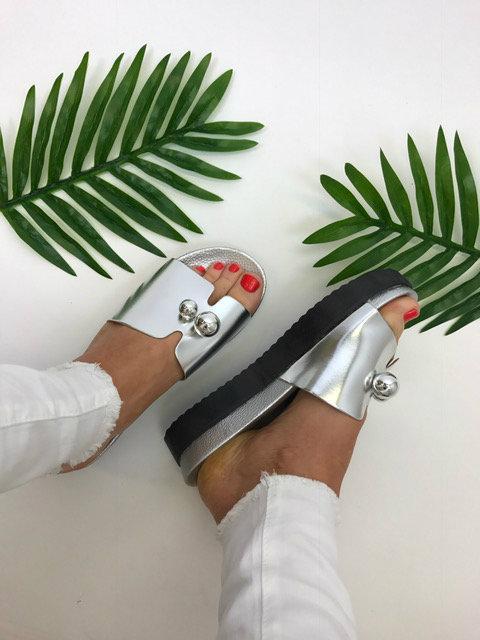 Lexi Silver Metallic Sliders