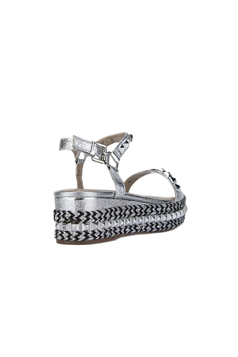 Lexi Silver Stud Flatform Sandals With Gold Detail