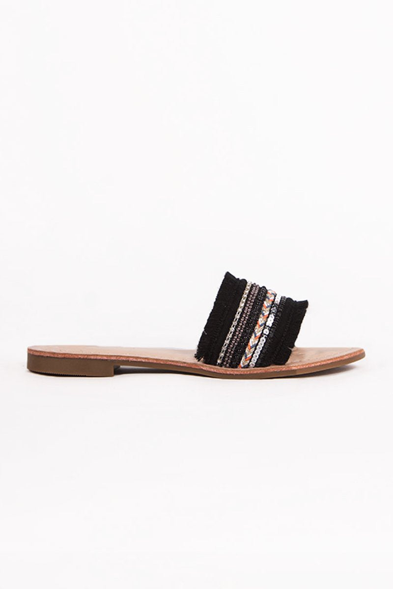 Lily Black Aztec Strap Sliders