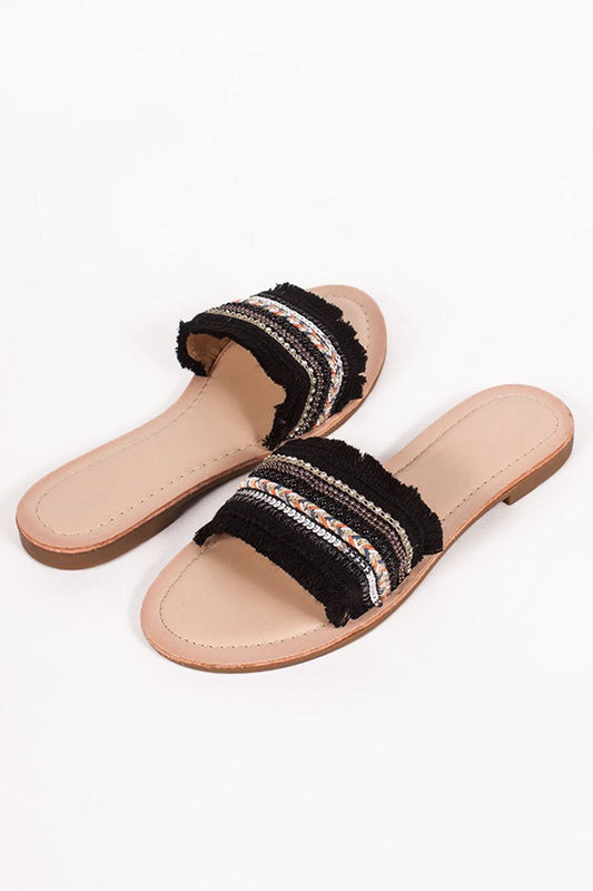 Lily Black Aztec Strap Sliders