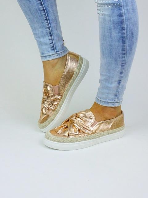 Lily Rose Gold Bow Espadrille Pumps