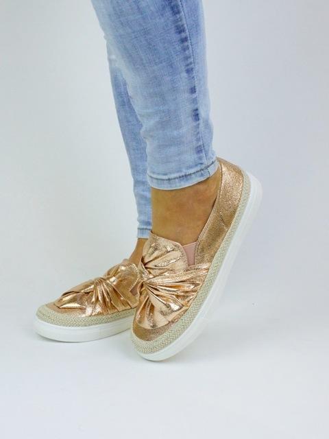 Lily Rose Gold Bow Espadrille Pumps