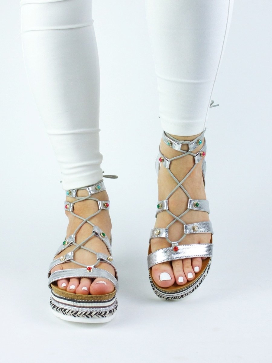 Lola Silver Braided Espadrille Sandal