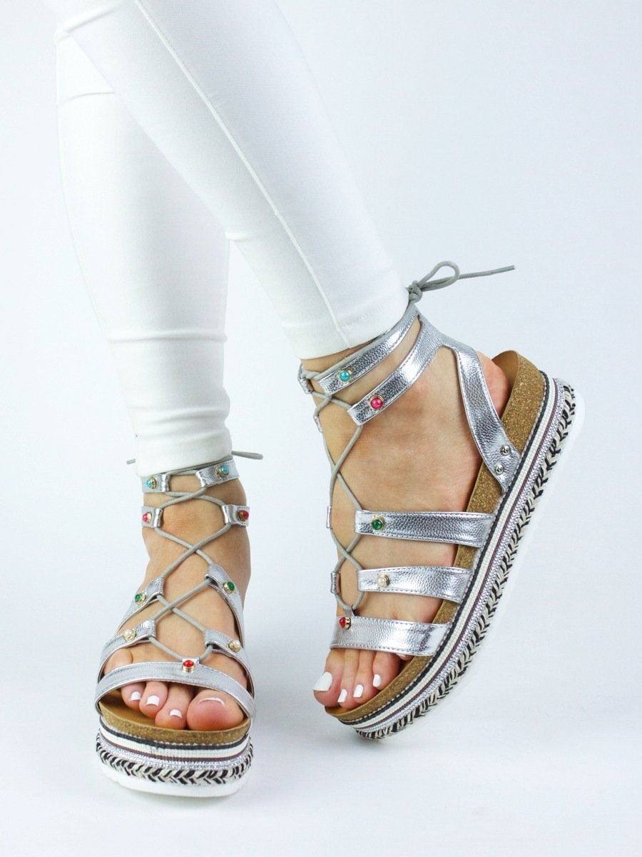 Lola Silver Braided Espadrille Sandal