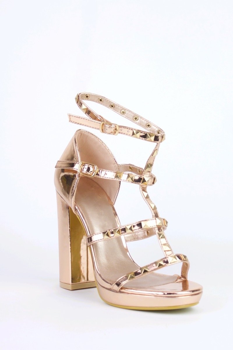 Lorena Rose Gold Stud Block Heel