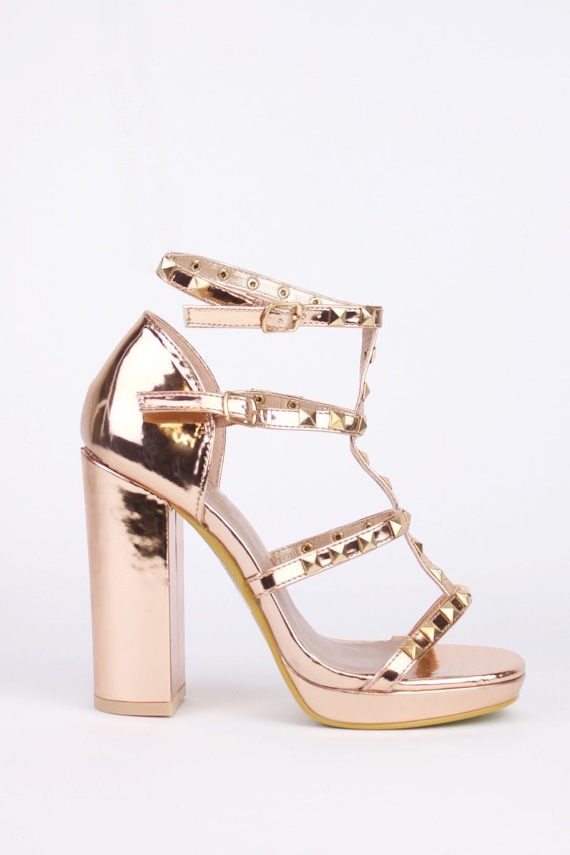 Lorena Rose Gold Stud Block Heel