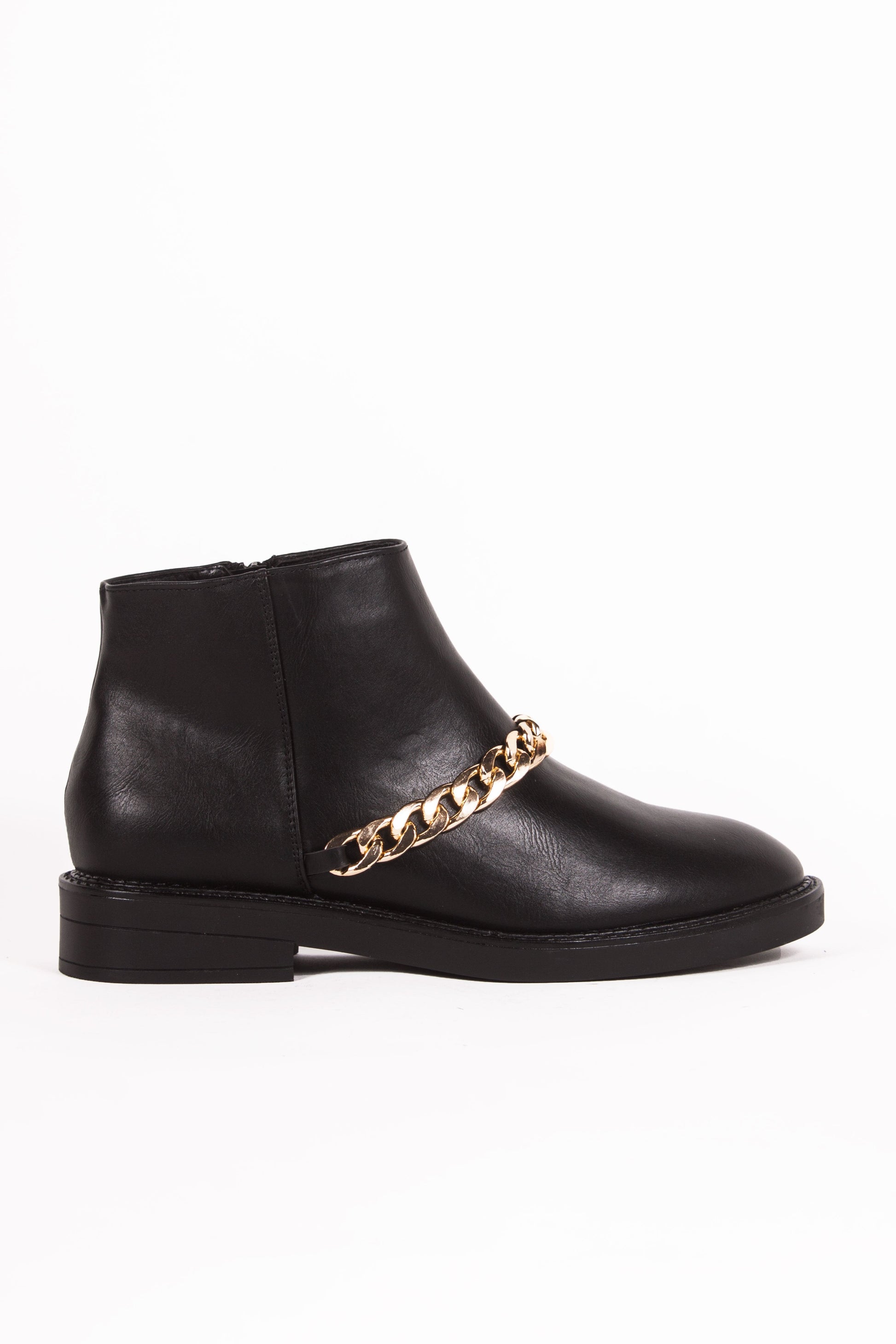 Lottie Black Ankle Boots With Gold Chain Detail