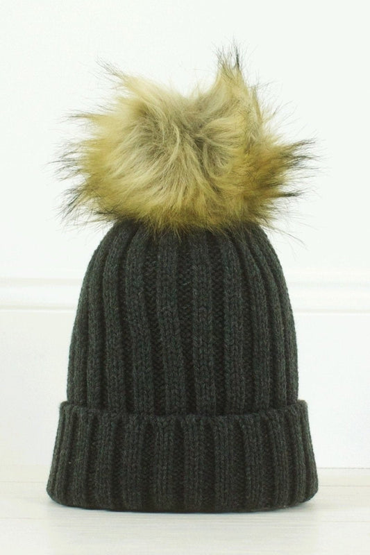 Maddy Charcoal Faux Fur Bobble Hat