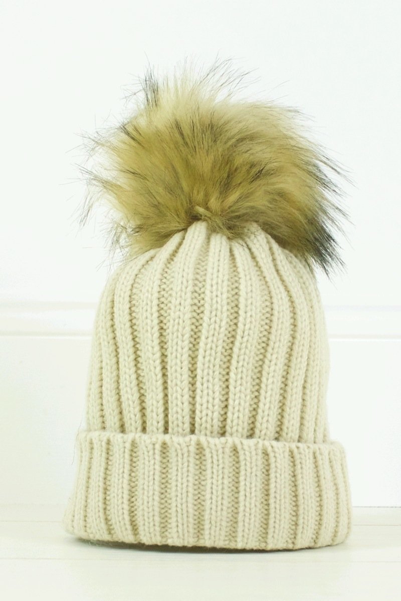 Maddy Cream Faux Fur Bobble Hat