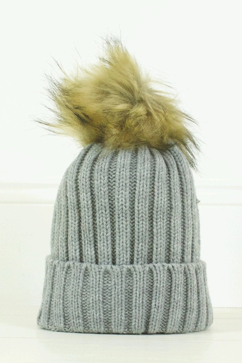 Maddy Grey Faux Fur Bobble Hat