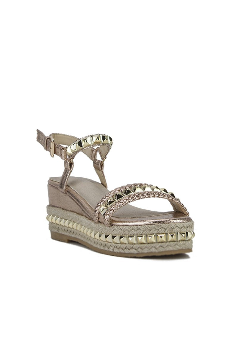 Maddy Rose Gold Stud Flatform Sandals With Braided Detail