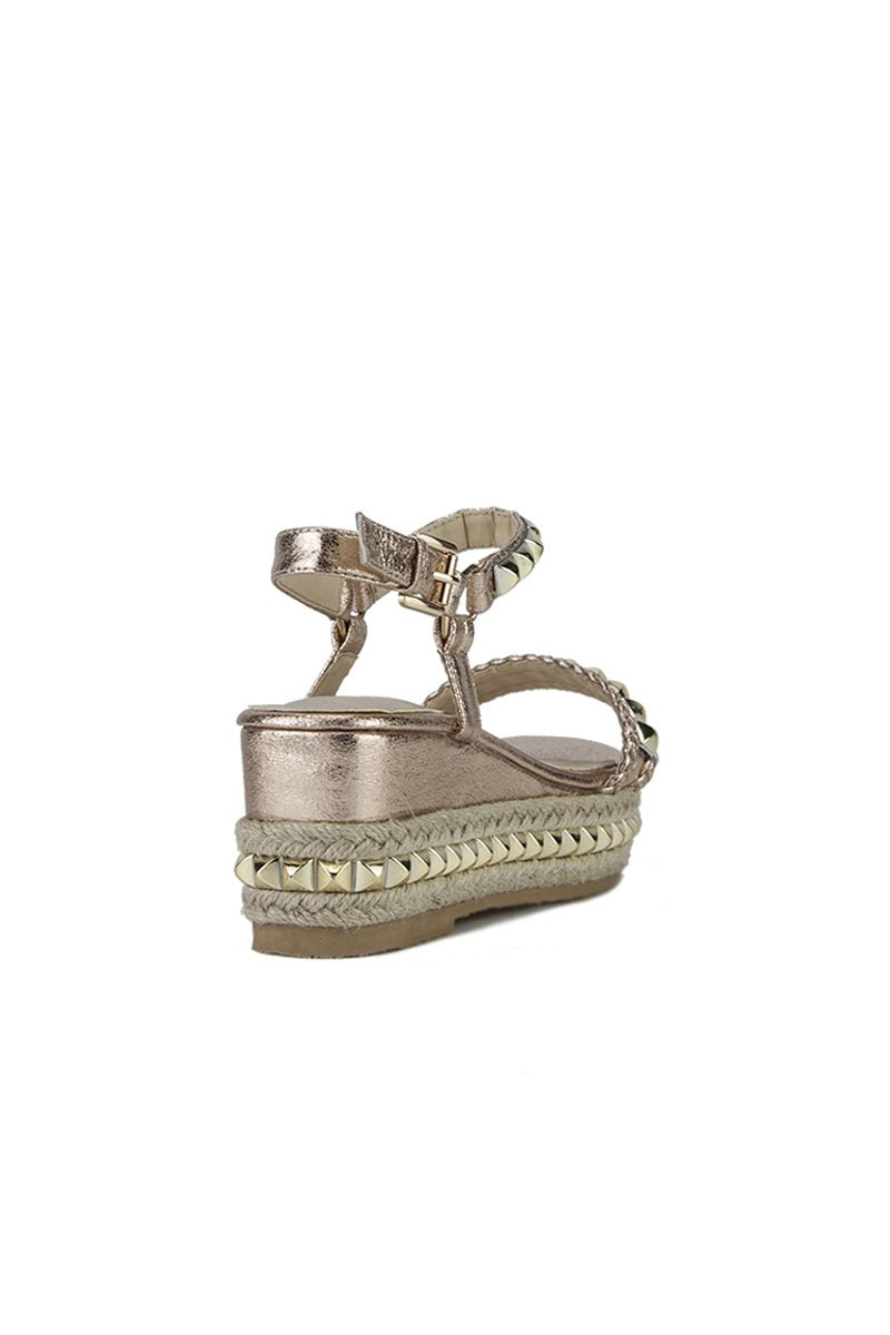 Maddy Rose Gold Stud Flatform Sandals With Braided Detail