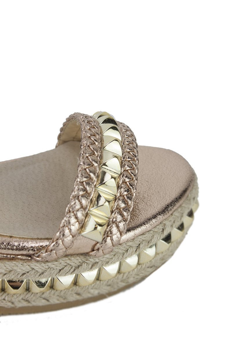 Maddy Rose Gold Stud Flatform Sandals With Braided Detail