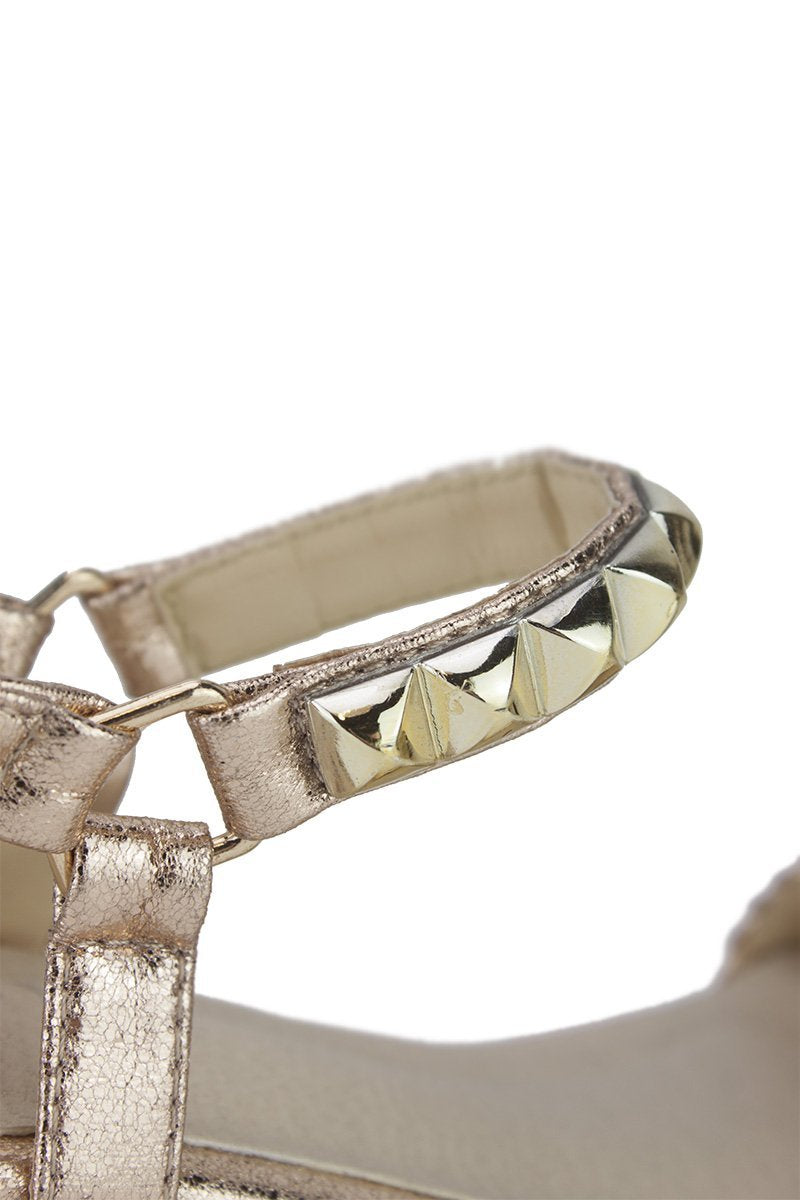 Maddy Rose Gold Stud Flatform Sandals With Braided Detail