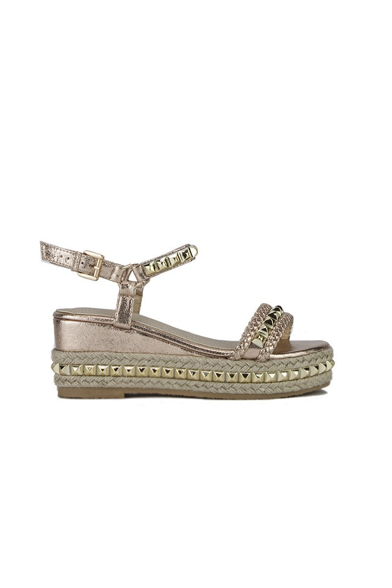 Maddy Rose Gold Stud Flatform Sandals With Braided Detail