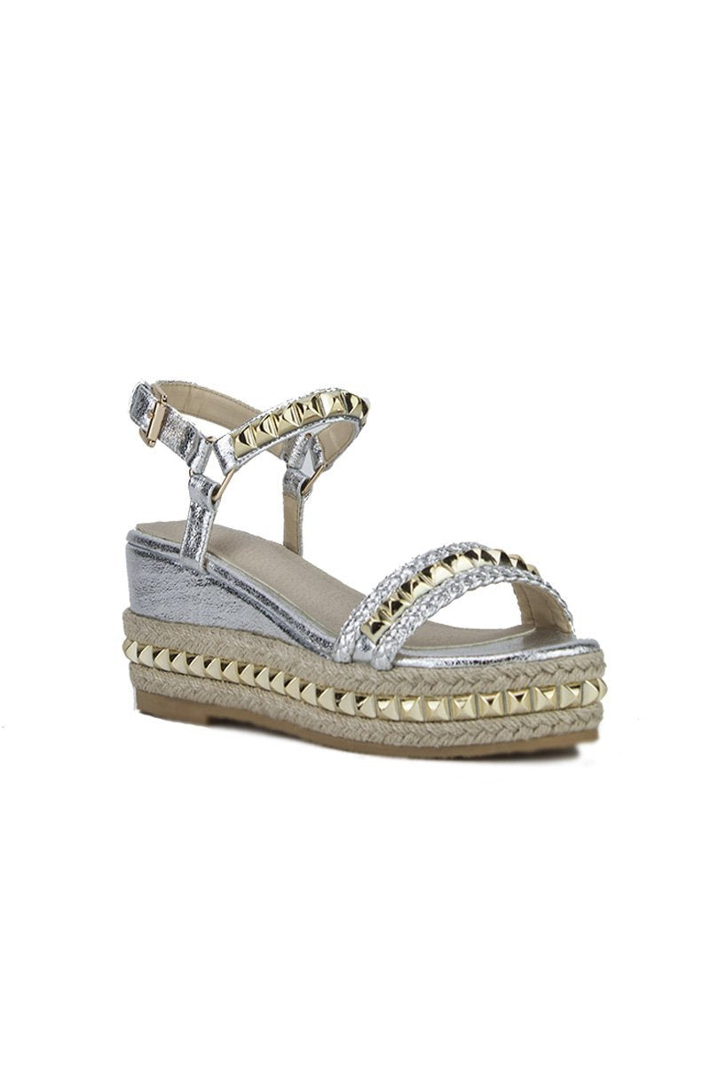 Maddy Silver Stud Flatform Sandals With Braided Detail