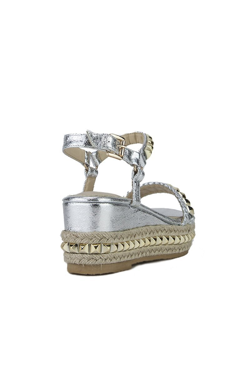 Maddy Silver Stud Flatform Sandals With Braided Detail