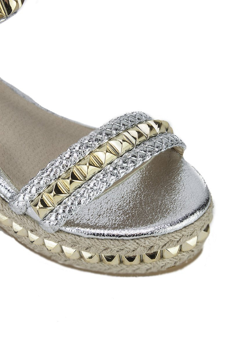 Maddy Silver Stud Flatform Sandals With Braided Detail