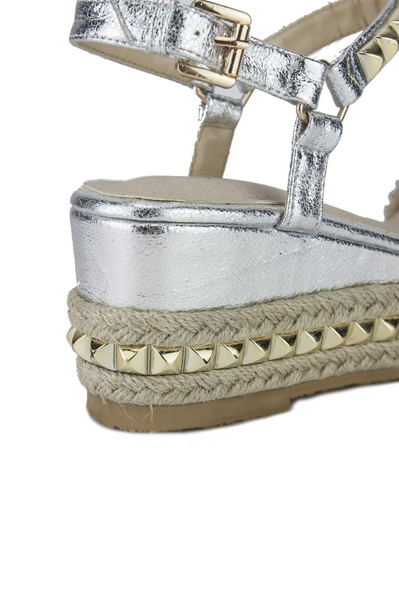 Maddy Silver Stud Flatform Sandals With Braided Detail