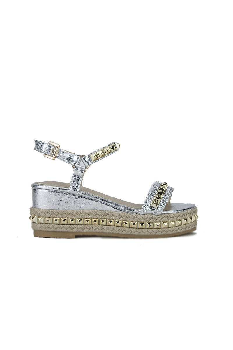 Maddy Silver Stud Flatform Sandals With Braided Detail