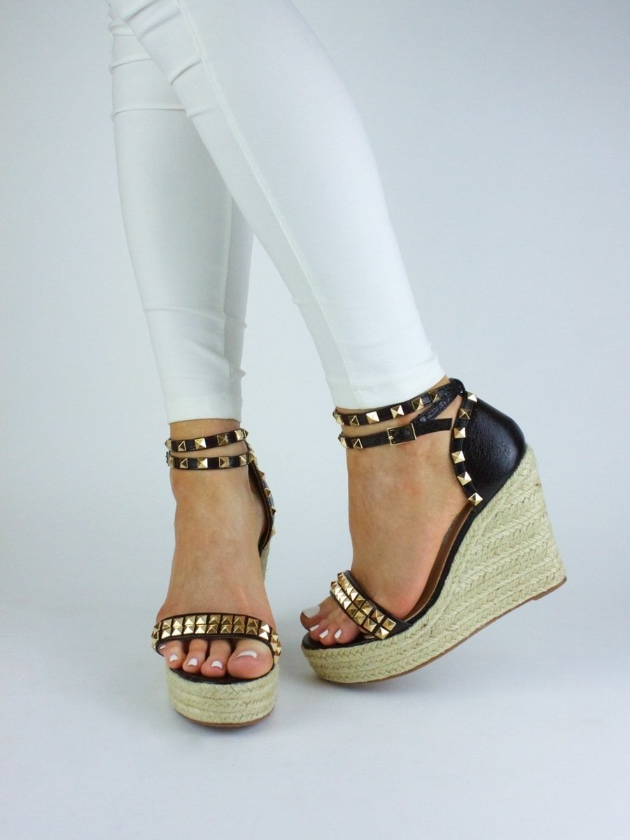 Madison Black Studded Espadrille Wedges