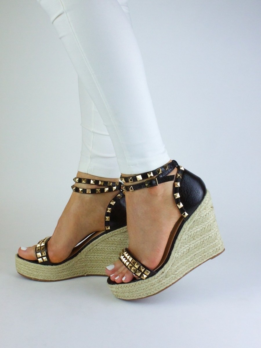 Madison Black Studded Espadrille Wedges