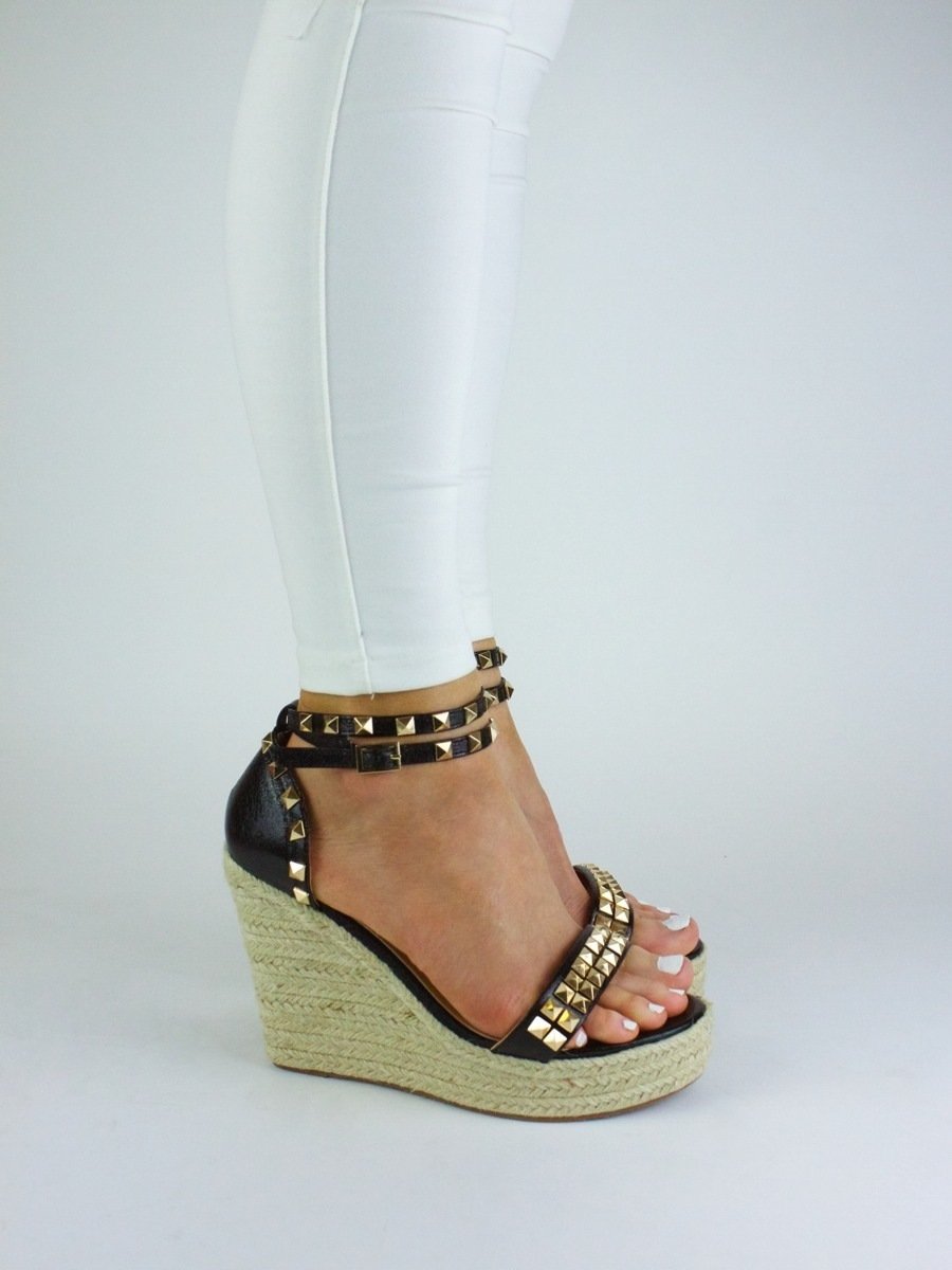 Madison Black Studded Espadrille Wedges