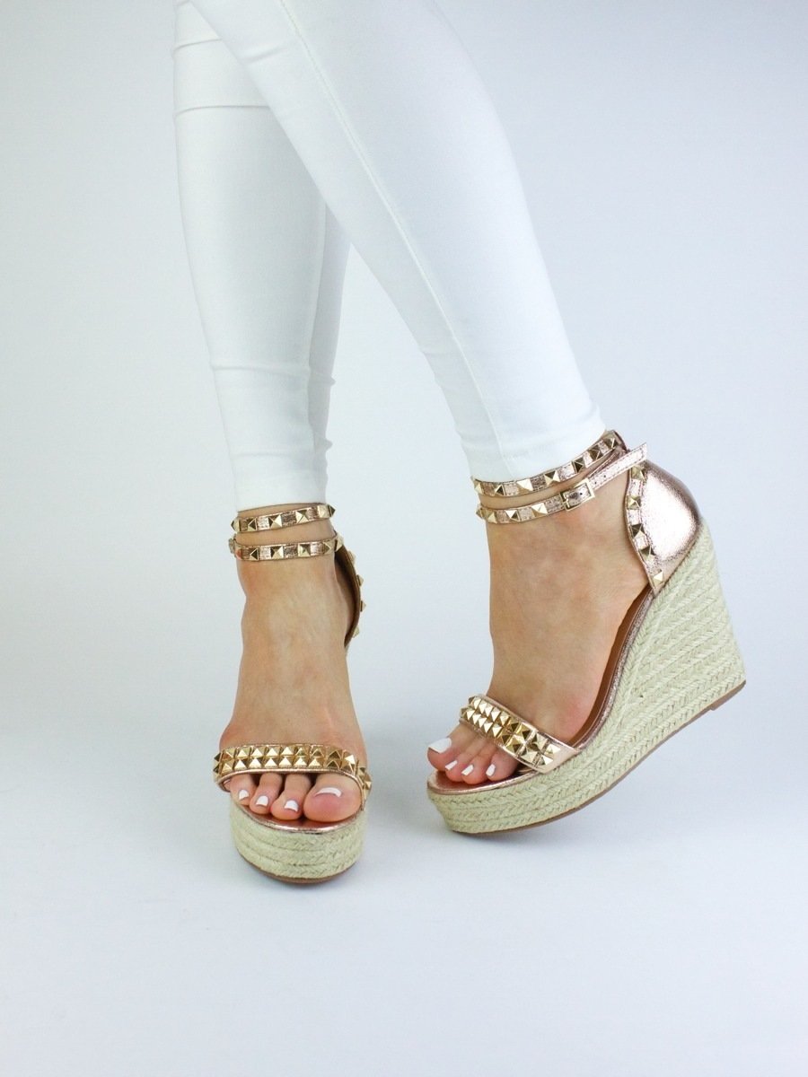 Madison Rose Gold Studded Espadrille Wedges