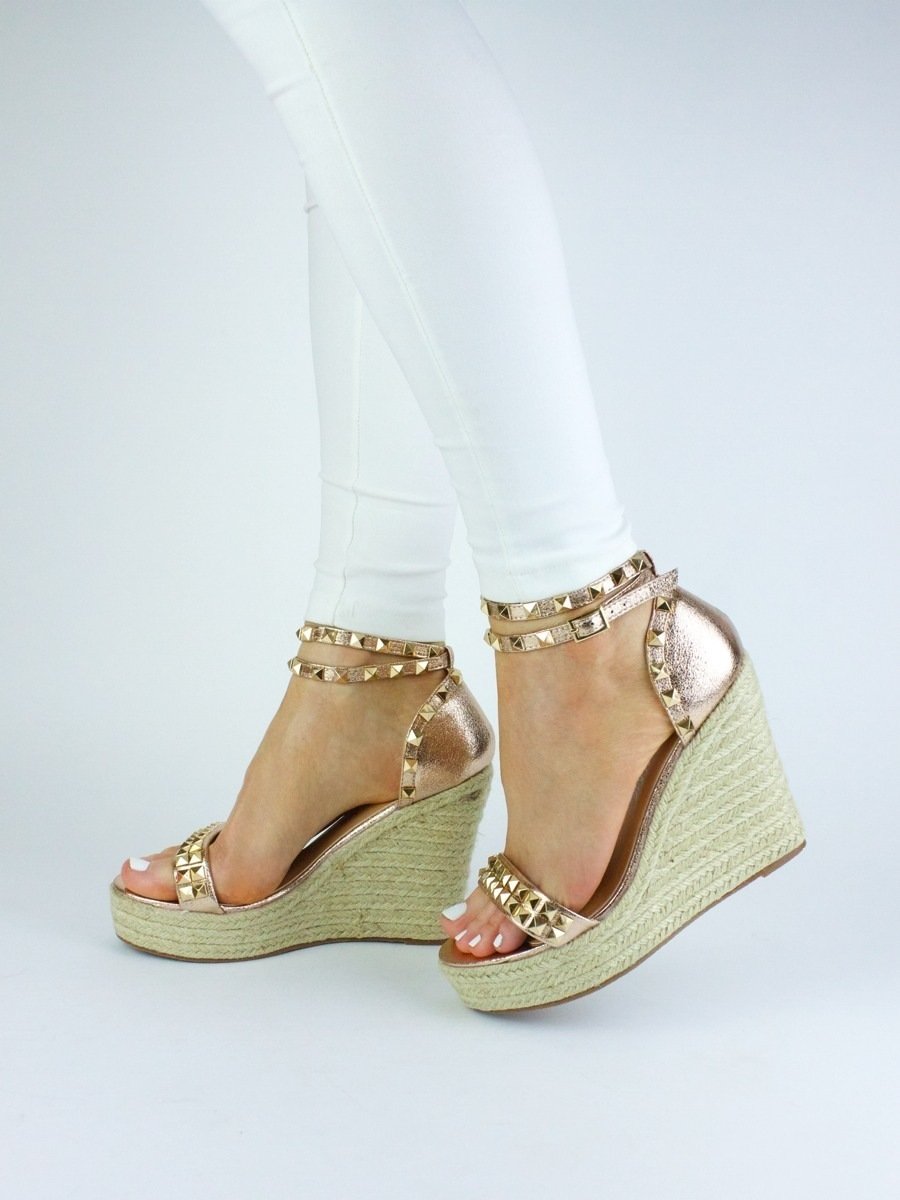 Madison Rose Gold Studded Espadrille Wedges