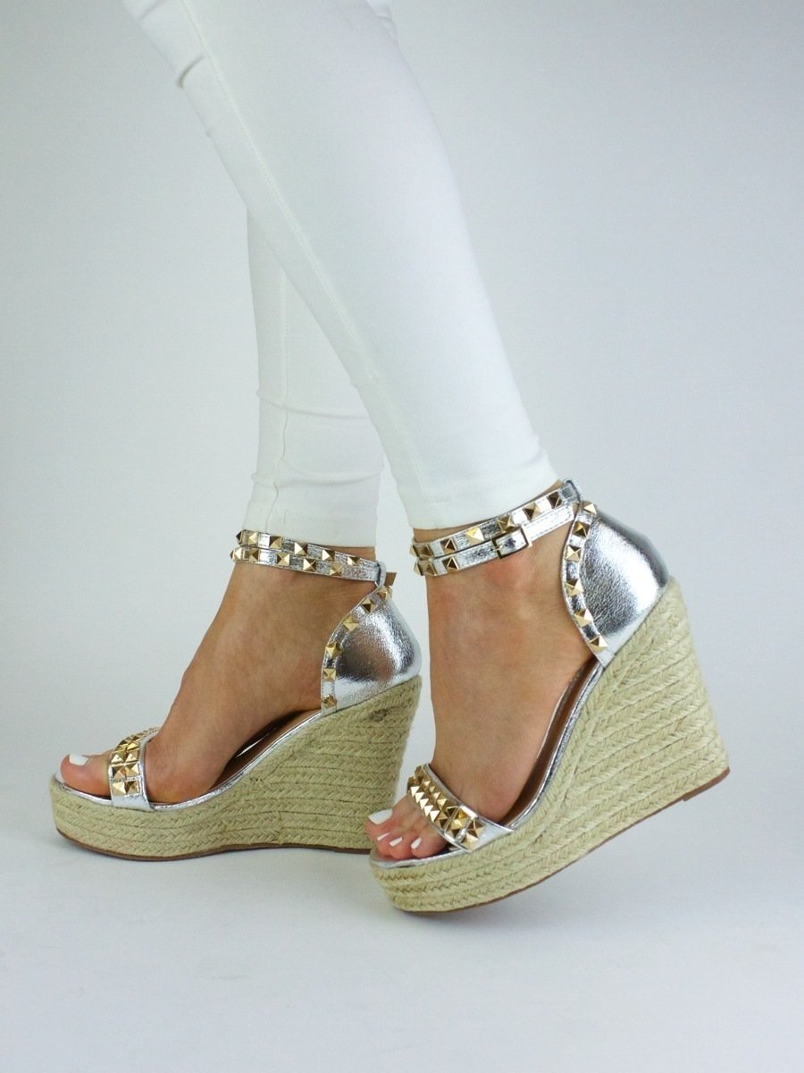 Madison Silver Studded Espadrille Wedges