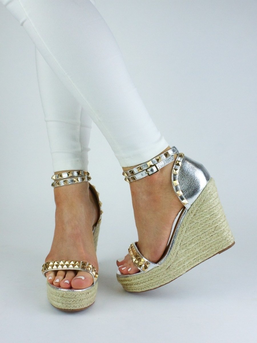 Madison Silver Studded Espadrille Wedges