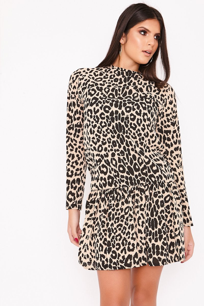 Maeva Leopard Print Frill Hem Shift Dress