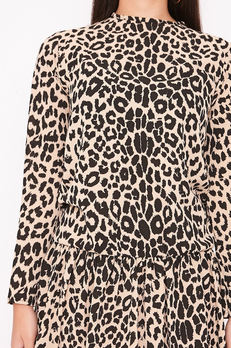 Maeva Leopard Print Frill Hem Shift Dress