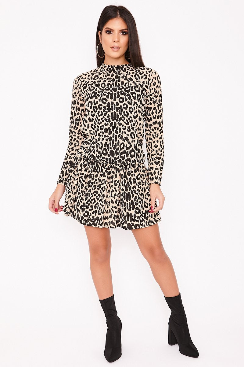 Maeva Leopard Print Frill Hem Shift Dress